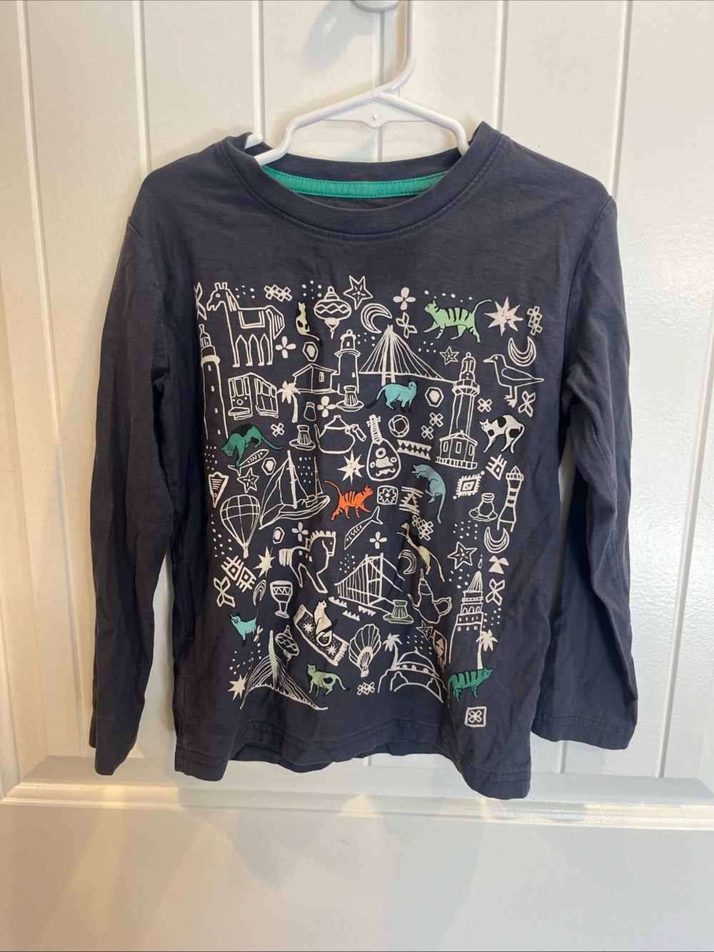 Tea Collection Navy Long Sleeve Tee with Multicolor Animal Graphics